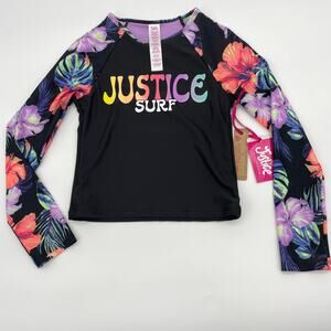 New JUSTICE Retro Surf Rashguard Girls Size M (10) Long Sleeve Pullover UPF 50+